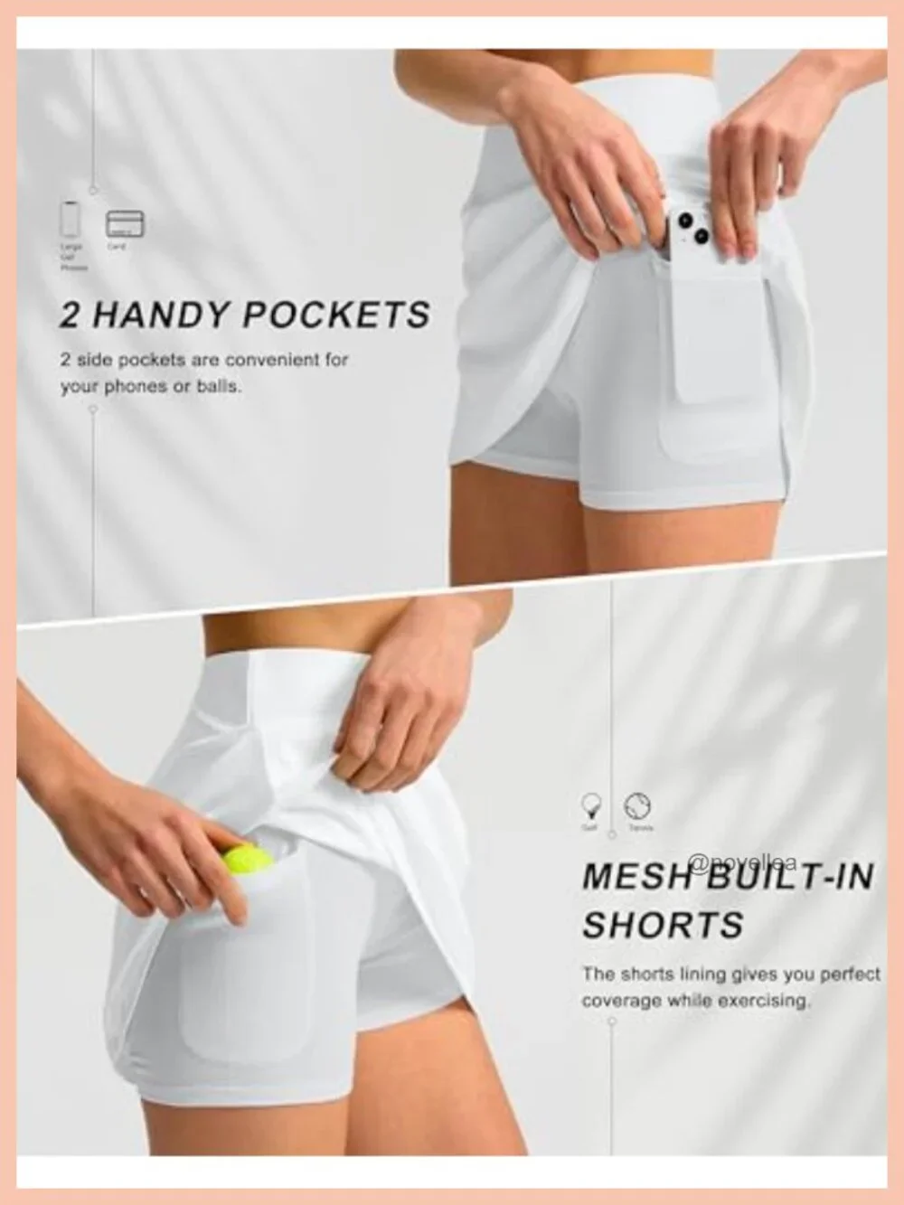 Golf Skort Women High Waisted Stretchy 4 Pockets Athletic Tennis Skirt with